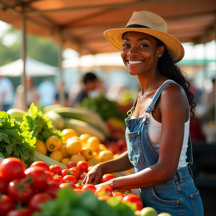 Smiling Nigerian woman at fresh produce market